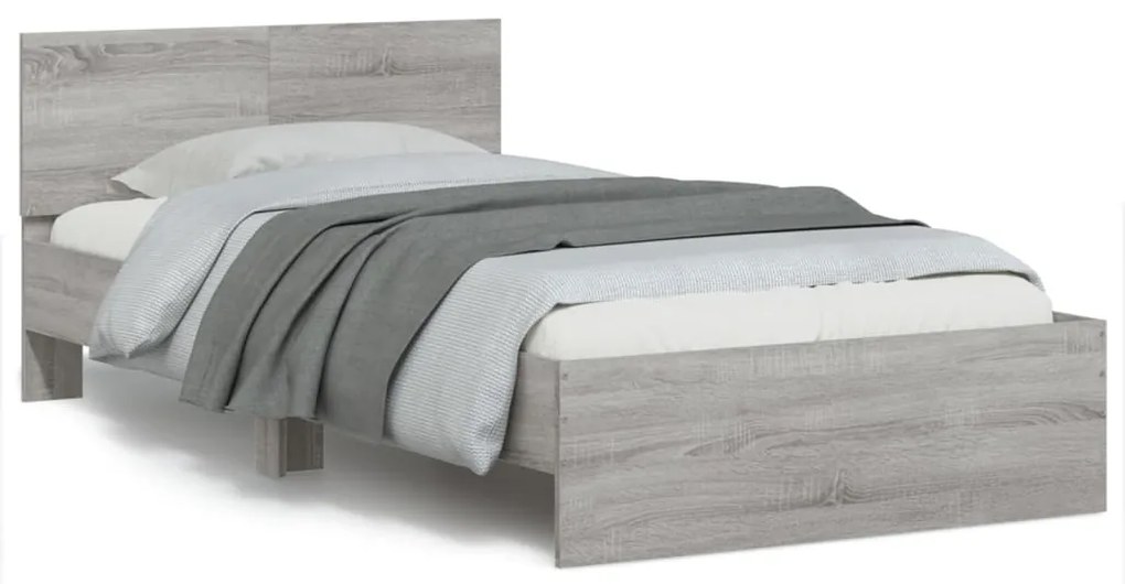 838622 vidaXL Рамка за легло с табла, сив сонома, 100x200 см, инженерно дърво