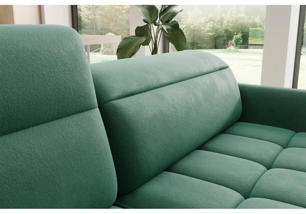 Зелен кадифен разтегателен ъглов диван с място за съхранение (ляв ъгъл L форма) Barea – ELTAP