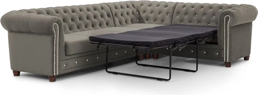 Сив кадифен разтегателен ъглов диван (десен ъгъл L форма) York Blik – Ropez