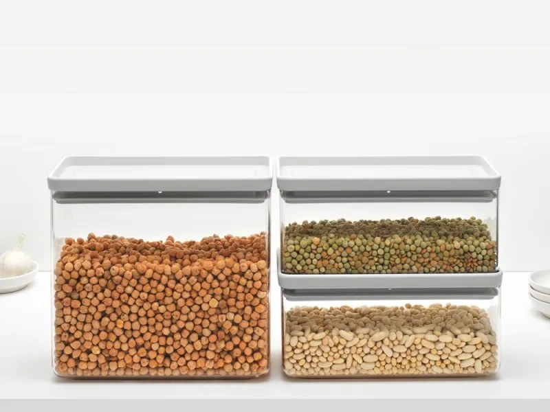 Кутии за съхранение на продукти Brabantia Tasty+ Stackable 1008882, 1.5л/3.5л, Без BPA, Плътно затваряне, Светлосив