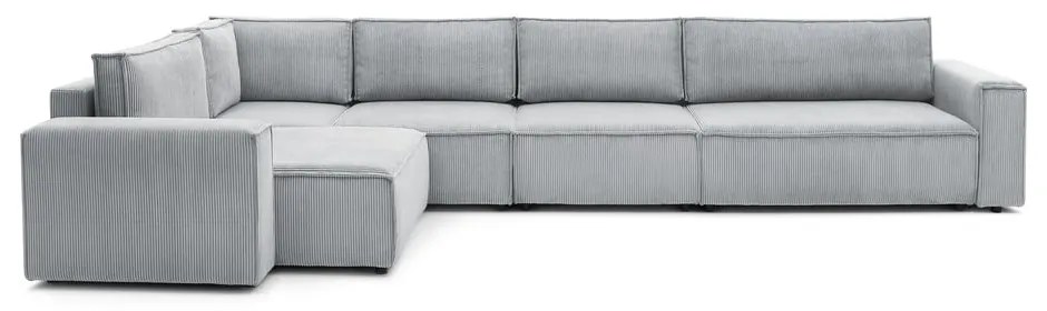 Светлосив ъглов диван от велур, ляв ъгъл Nihad modular – Bobochic Paris