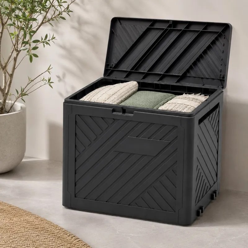 Градинска кутия за съхранение 120 л, антрацит, с капак – 56 x 56 x 44 см