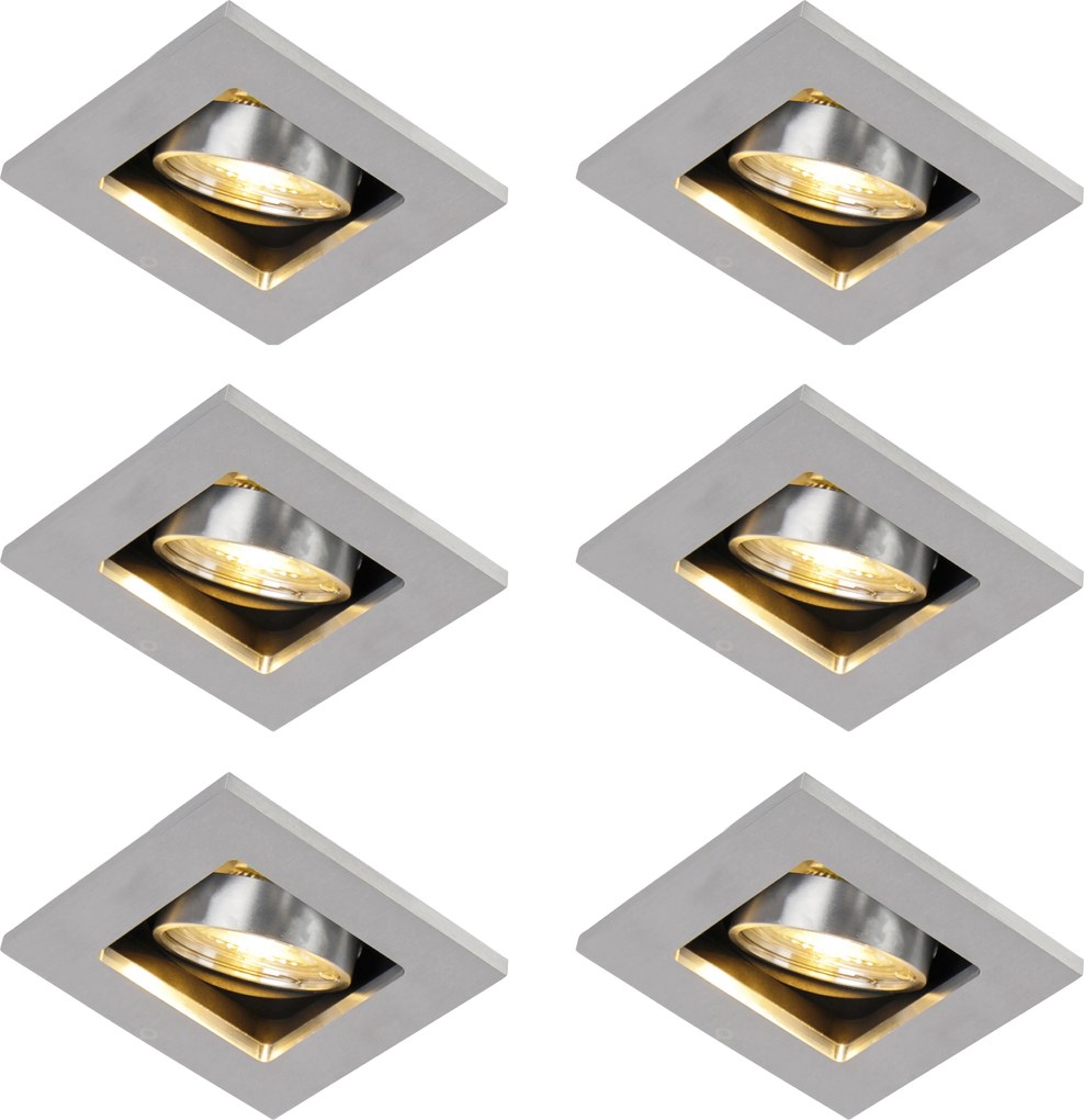 Комплект от 6 модерни вградени прожектора алуминиеви въртящи се и накланящи се GU10 50mm - Qure