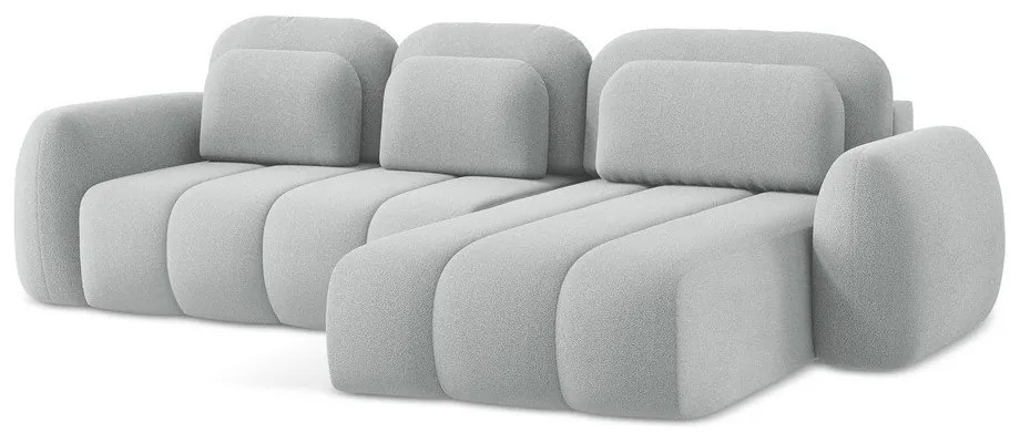 Светлосив разтегателен ъглов диван с място за съхранение от букле (десен ъгъл) Pele – Makamii