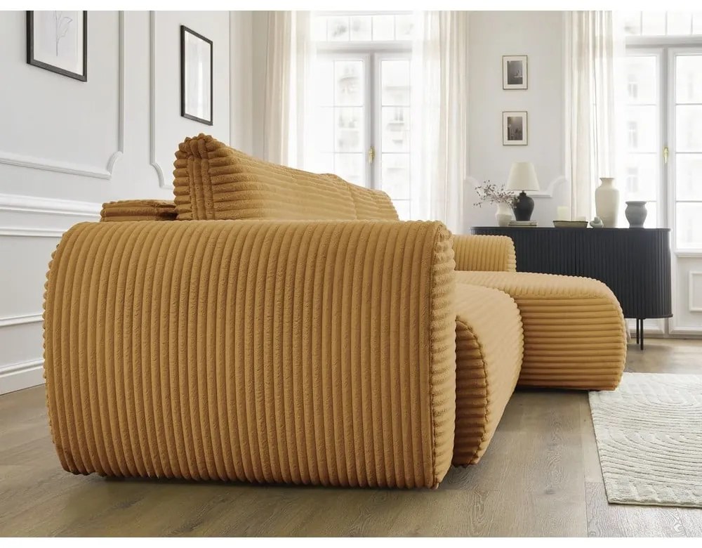 Разтегателен ъглов диван от рипсено кадифе в цвят горчица (десен ъгъл) Lucien – Bobochic Paris