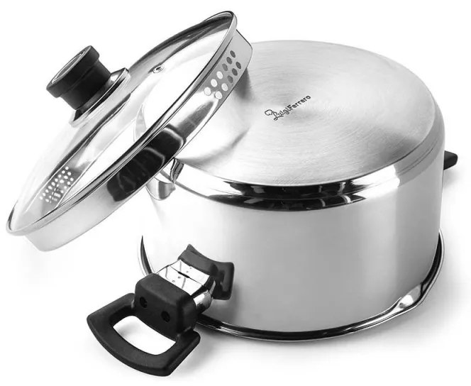 Тенджера Luigi Ferrero Sophia FR-3402, 18x10 см, 2.3 л, Стомана 18/10, Стъклен капак, Индукция, Инокс