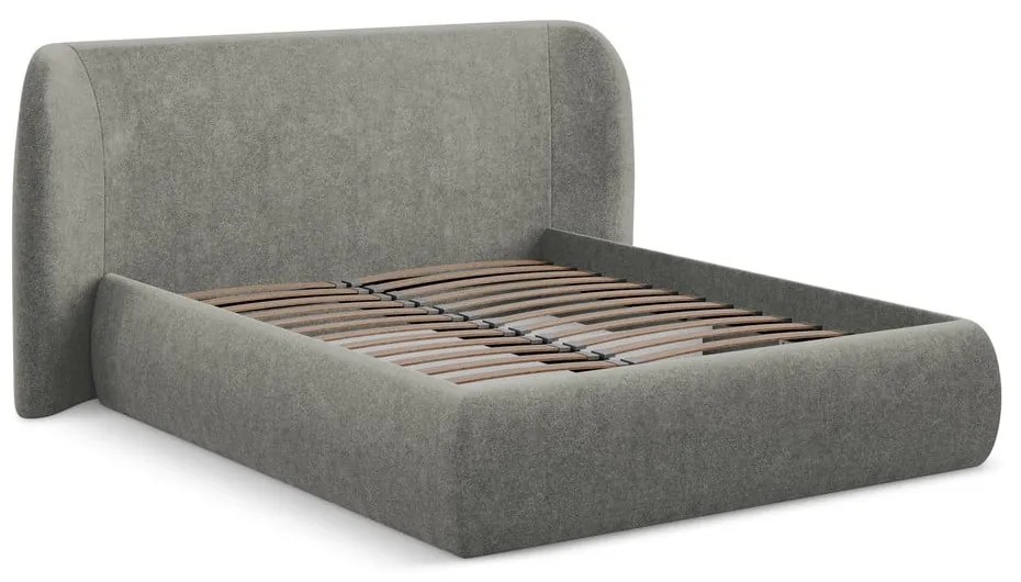 Сиво двойно тапицирано легло с място за съхранение и включена подматрачна рамка 160x200 cm Hauke – Makamii