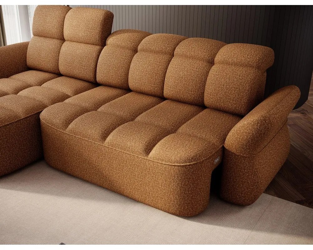 Жълт/кафяв кадифен сгъваем/с място за съхранение ъглов диван (ляв ъгъл) Beneth – ELTAP