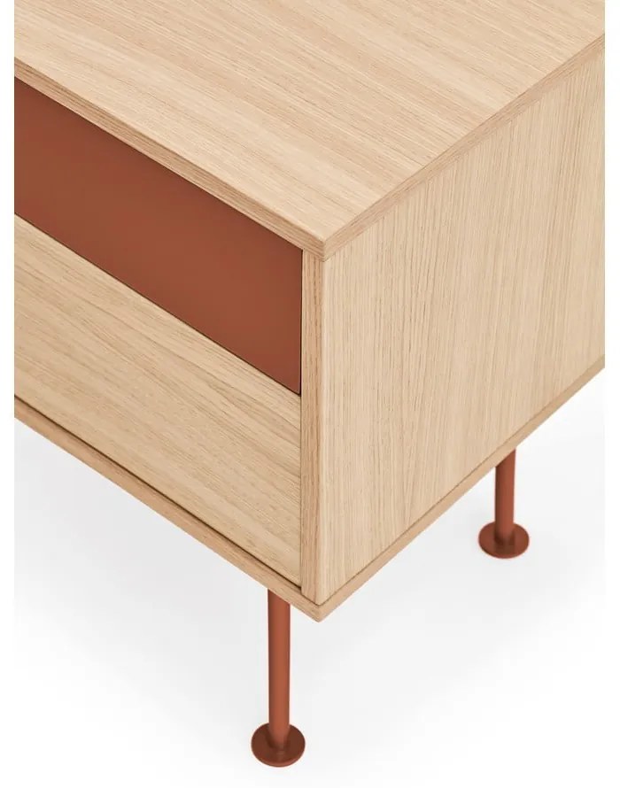 Тухленочервено нощно шкафче с дъбов фурнир Yoko - Teulat