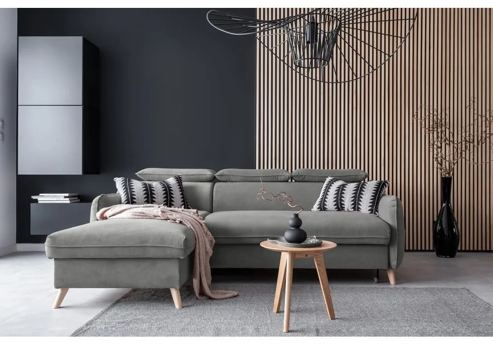 Ъглов разтегателен диван от светлосиво кадифе (ляв ъгъл) Sweet Harmony - Miuform