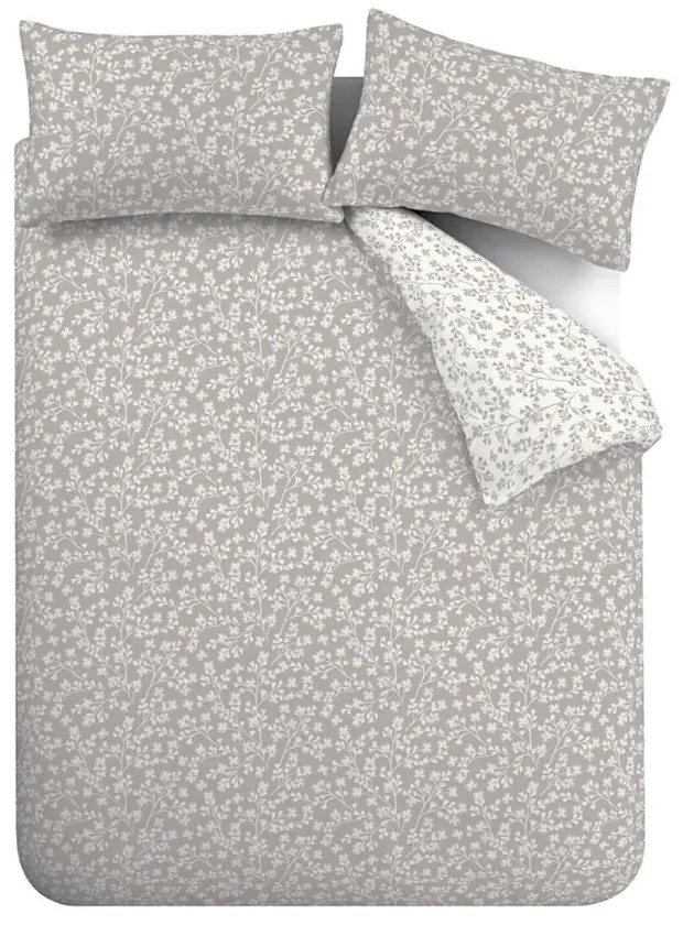 Сиво двойно фланелено спално бельо 200x200 cm Grace Floral Leaf – Catherine Lansfield