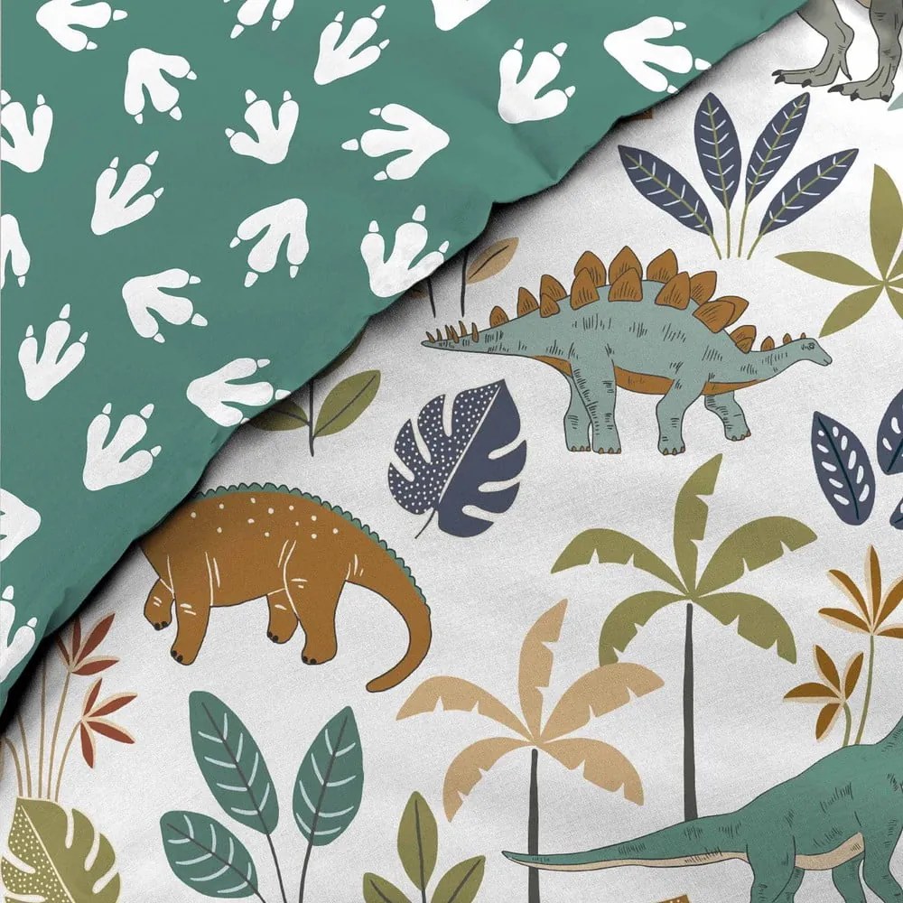 Бяло/зелено единично памучно детско спално бельо 140x200 cm Dina – douceur d'intérieur