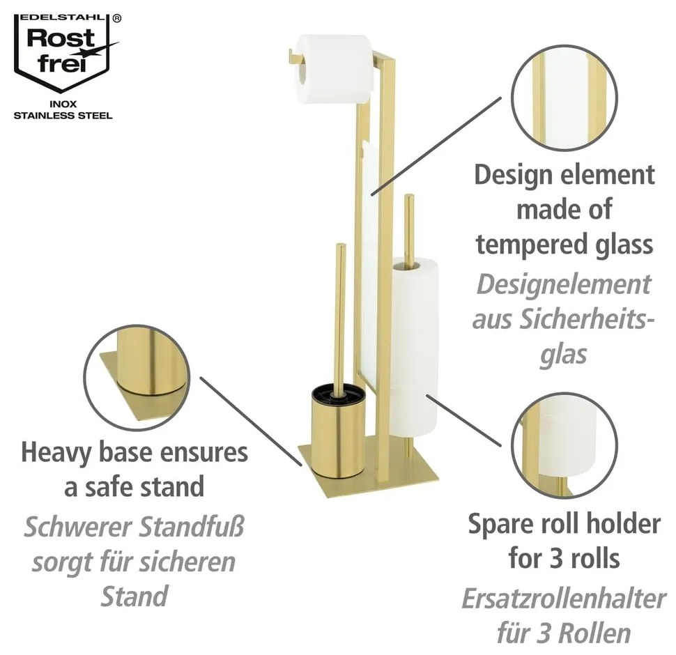 Държач за тоалетна хартия с четка от неръждаема стомана в златисто Rivalta - Wenko