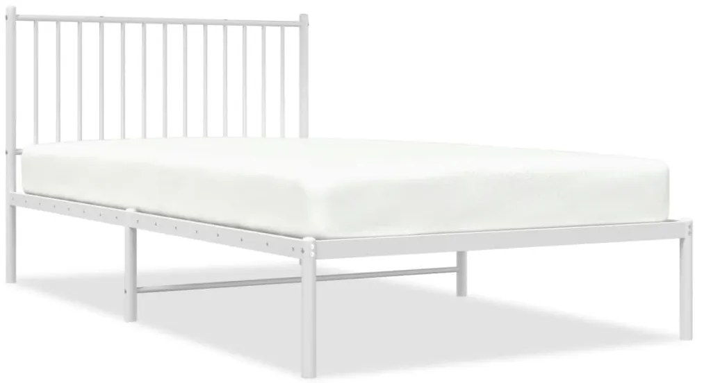 350927 vidaXL Метална рамка за легло с горна табла, бяла, 107x203 см