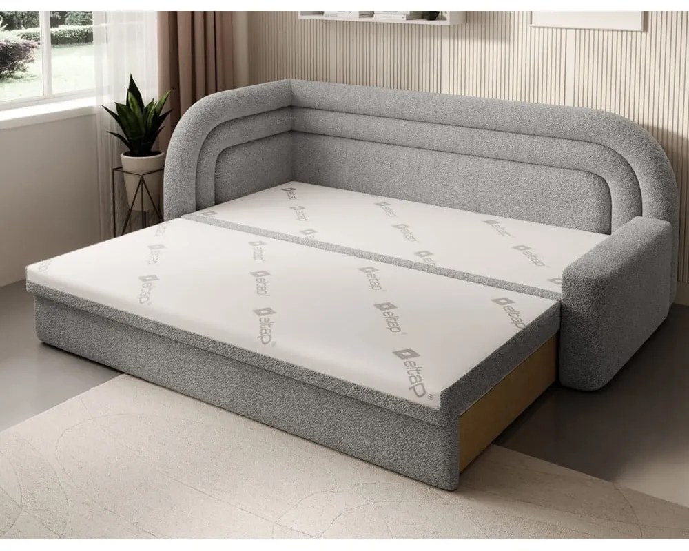 Сив сгъваем/с място за съхранение диван от прежда с примки от букле ляв ъгъл 223 cm Fabillo – ELTAP