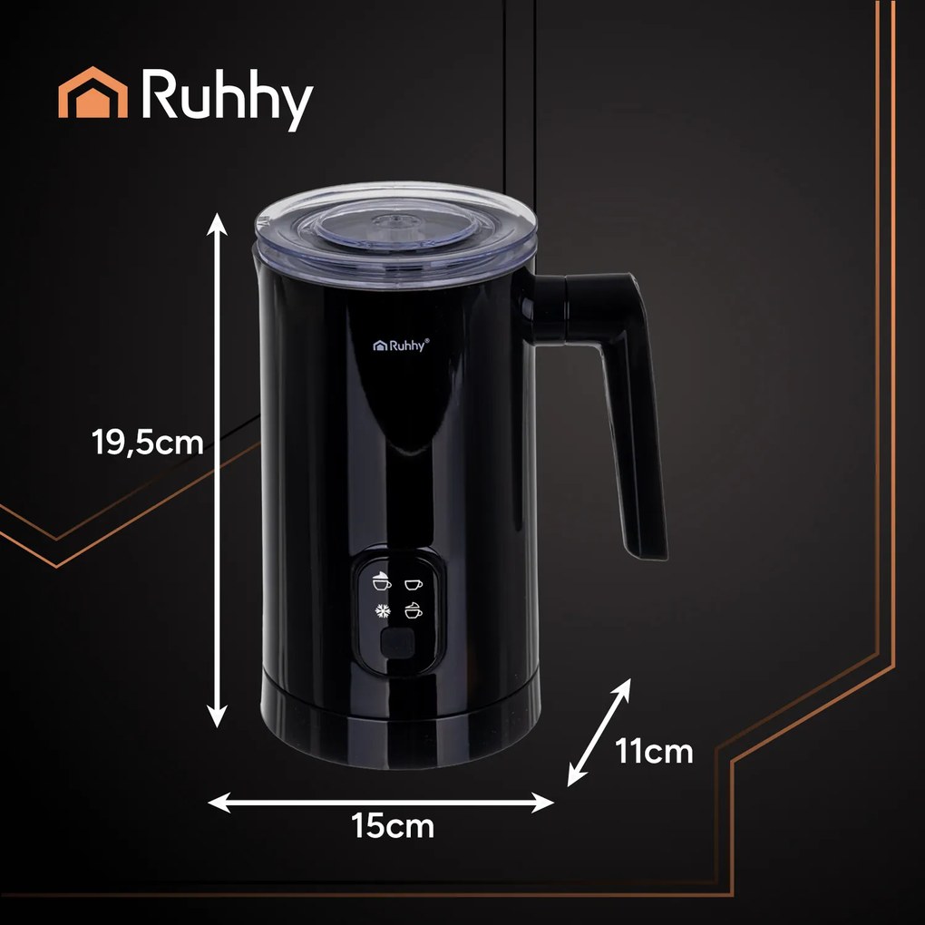 Разпенител за мляко Ruhhy 400 W - електрически уред за млечна пяна, черен
