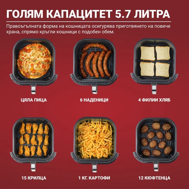 Фритюрник с горещ въздух Instant Pot Vortex Plus Clearcook 140319601, 1700W, 5.7 л, 6 програми, 35-205C, Вътрешно осветление, Бял