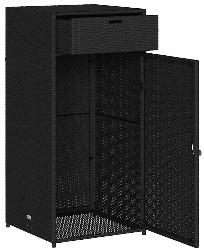 365559 vidaXL Градински шкаф за съхранение, черен, 55x55x111 см, полиратан