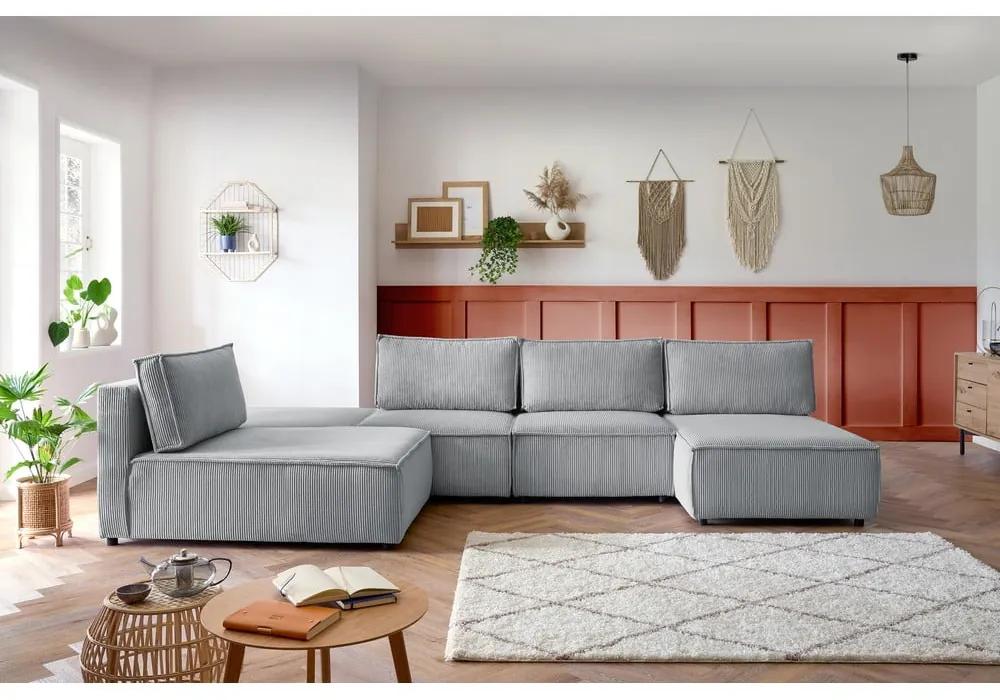 Светлосив променлив ъглов диван от велур Nihad modular - Bobochic Paris