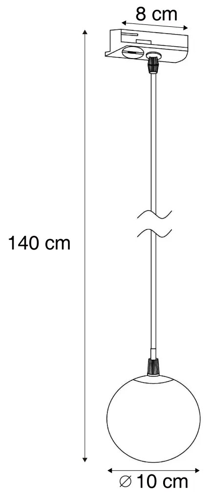 Модерна висяща лампа черна с бяло стъкло за 1-фазна релсова система - Iconic Perle