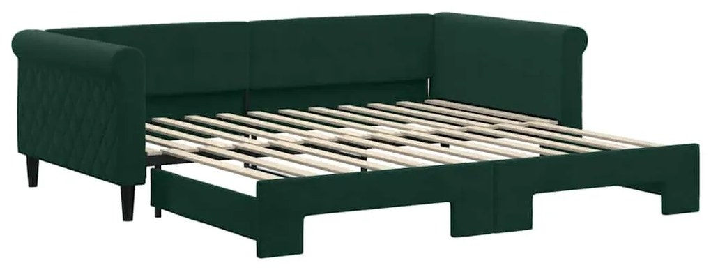 3197780 vidaXL Канапе с изтеглящо легло тъмнозелено 100x200 см кадифе