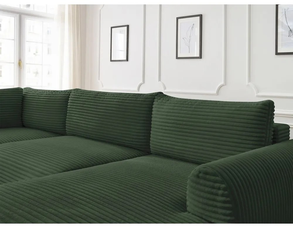 Тъмнозелен разтегателен ъглов диван от рипсено кадифе (десен ъгъл/"U" форма) Lucien – Bobochic Paris