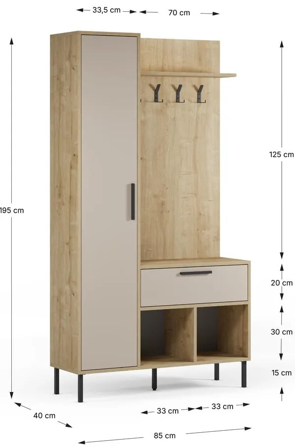 Кремаво-естествен комплект за коридор от декор от дъб 108x195x35 cm Heidy – Marckeric