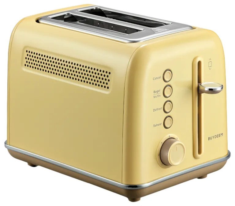 Тостер за хляб BUYDEEM DT620E, 900W, 2 слота, 7 автоматични програми и нива на препичане, LED индикатори, Тавичка за трохи, Жълт