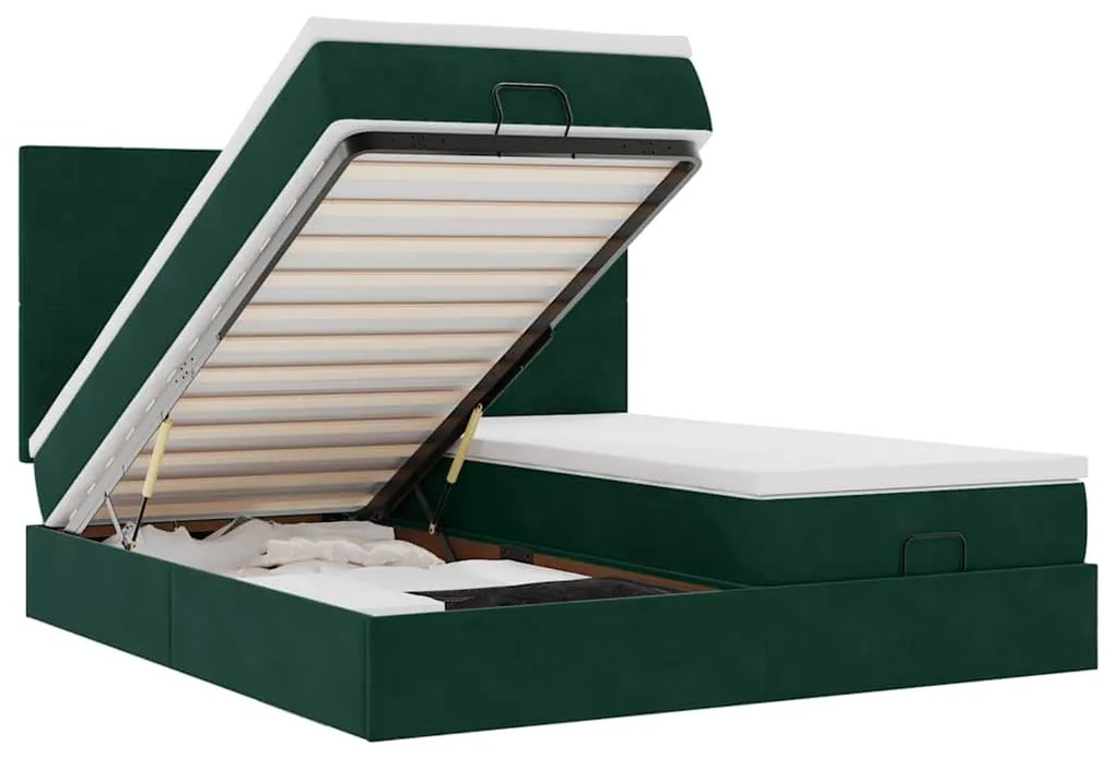 3313763 vidaXL Османска легло с матраци, тъмнозелено, 200x200 см, кадифе