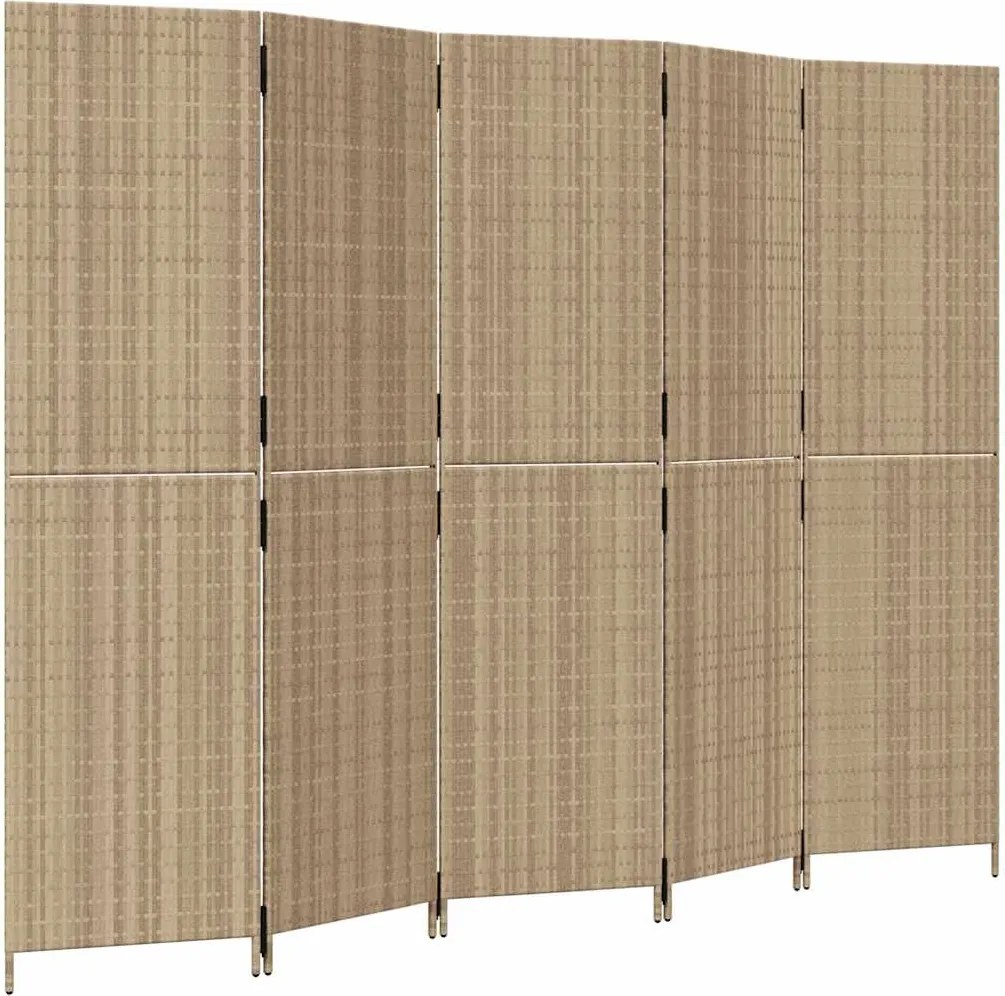 365351 vidaXL Параван за стая, 5 панела, бежов, полиратан