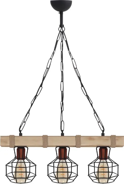 Дървен - метален таванен лампион Lumenia TopMebel в натурален - черен цвят 50x14x80cm