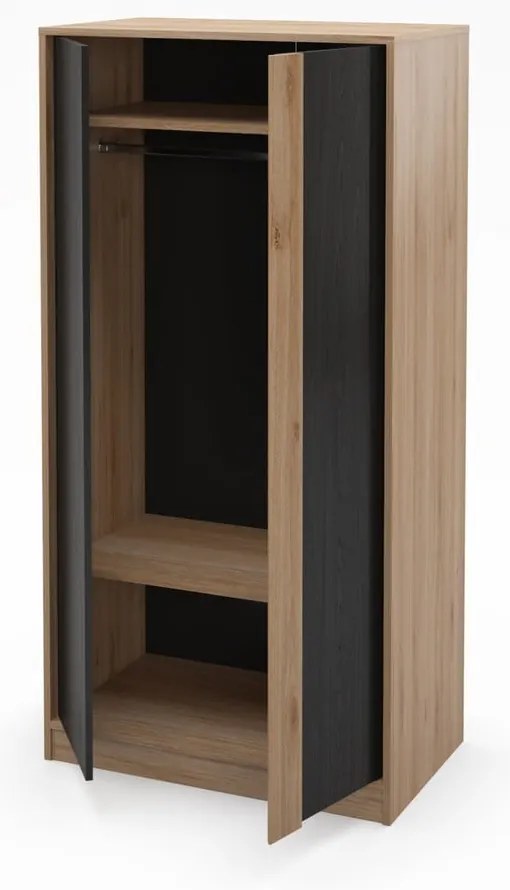 Черно-естествен гардероб от декор от дъб 90x180x53 cm Dennis – Marckeric