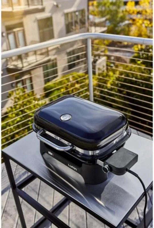 Електрическо барбекю Weber Lumin Compact WB91010979DL, 2200W, 315C MAX, Емайлирани с порцелан чугунени скари, Черен