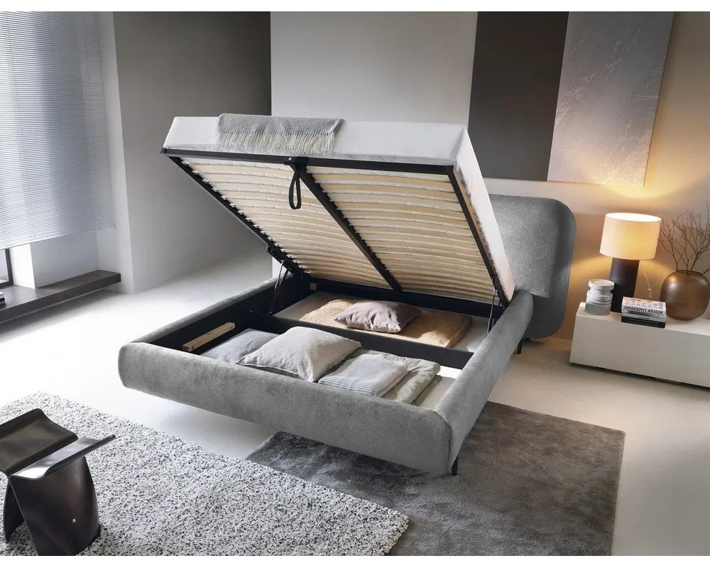 Сиво двойно легло 180x200 cm тапицирано с място за съхранение с включена подматрачна рамка Pointt – ELTAP