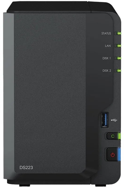 Synology DiskStation DS223, Tower, 2-bays 3.5'' SATA HDD/SSD, CPU 4-core 1.7 GHz, 2 GB DDR4 non-ECC, RJ-45 1GbE LAN Port, 3 x USB 3.2 Gen 1 Port, 1.28 kg, 2y