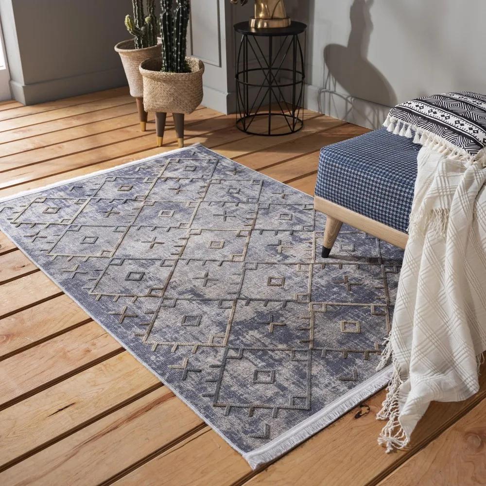 Модерен сив килим с пискюли в скандинавски стил Ширина: 160 см | Дължина: 230 см