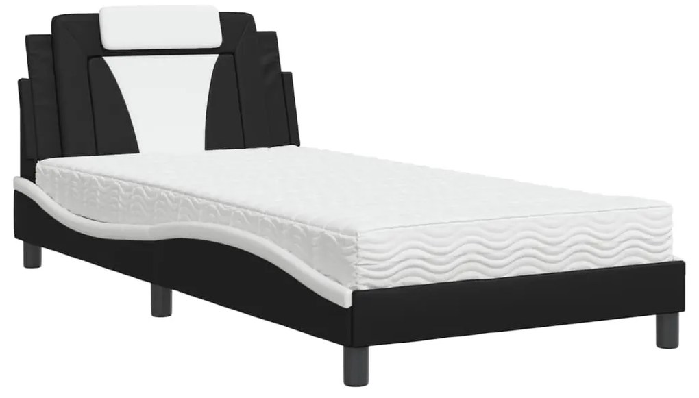 3208780 vidaXL Легло с матрак, черно и бяло, 100x200  см, изкуствена кожа