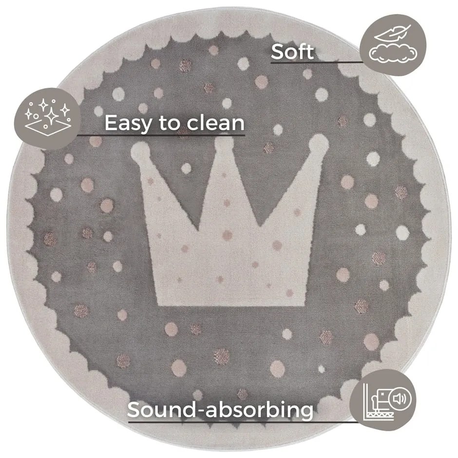 Сив детски килим ø 140 cm Crown - Hanse Home