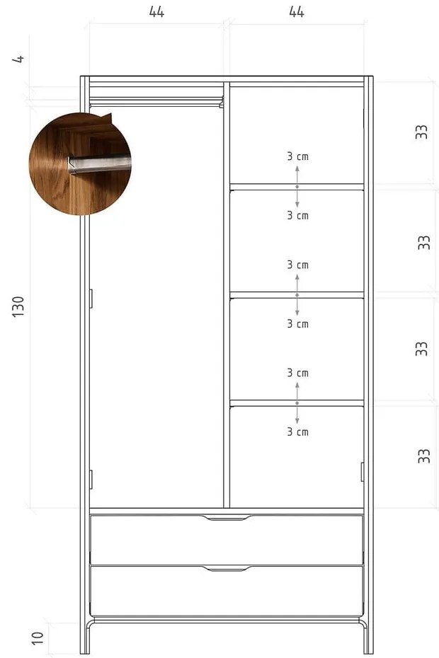 Гардероб от масивен дъб естествен 90x188 cm Twig – The Beds