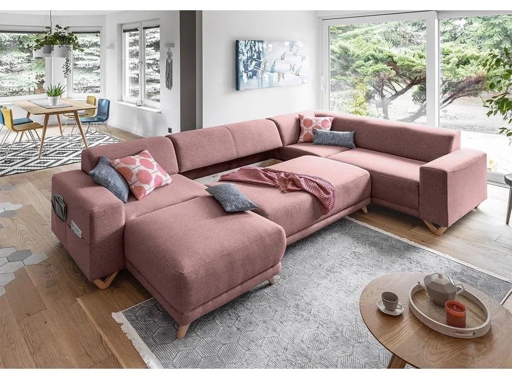 Розов разтегателен/с място за съхранение ъглов диван (десен ъгъл/U форма) Classy Sophie – Miuform