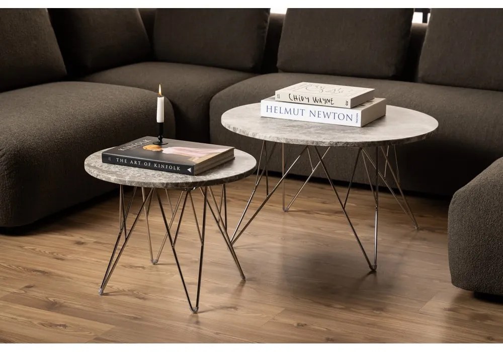 Сива мраморна кръгла масичка за кафе ø 80 cm Prunus – Actona