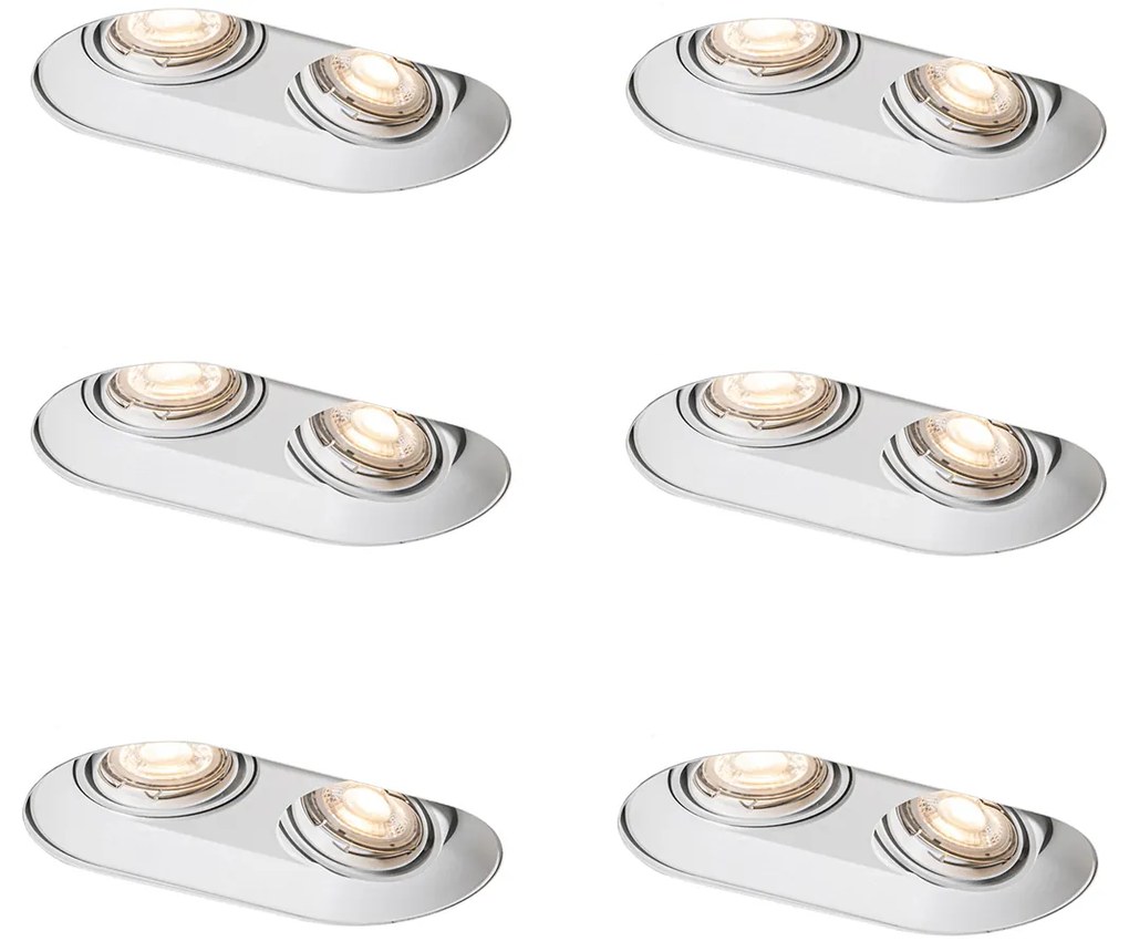 Комплект от 6 заоблени вградени спота бели GU10 50mm 2-Light - Hubs