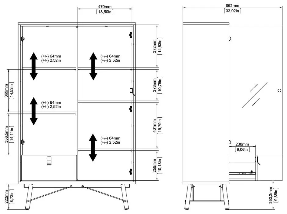 Витрина от дъбов декор в естествен цвят 102x162x40 cm Ry – Tvilum