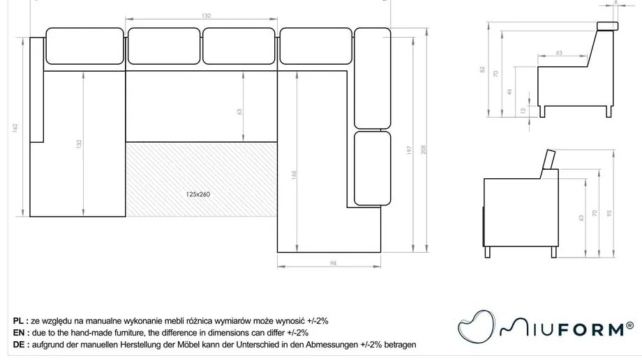 Светлосив U-образен разтегателен диван, десен ъгъл Sweet Harmony - Miuform