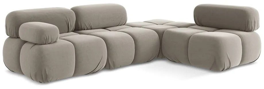 Бежов кадифен модулен ъглов диван (десен ъгъл) Lokua – Makamii