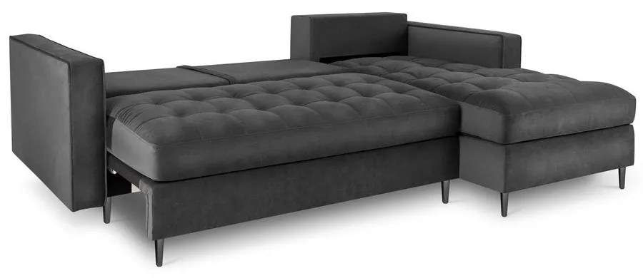 Тъмно сиво кадифено ъглово канапе, десен ъгъл Santo - Milo Casa