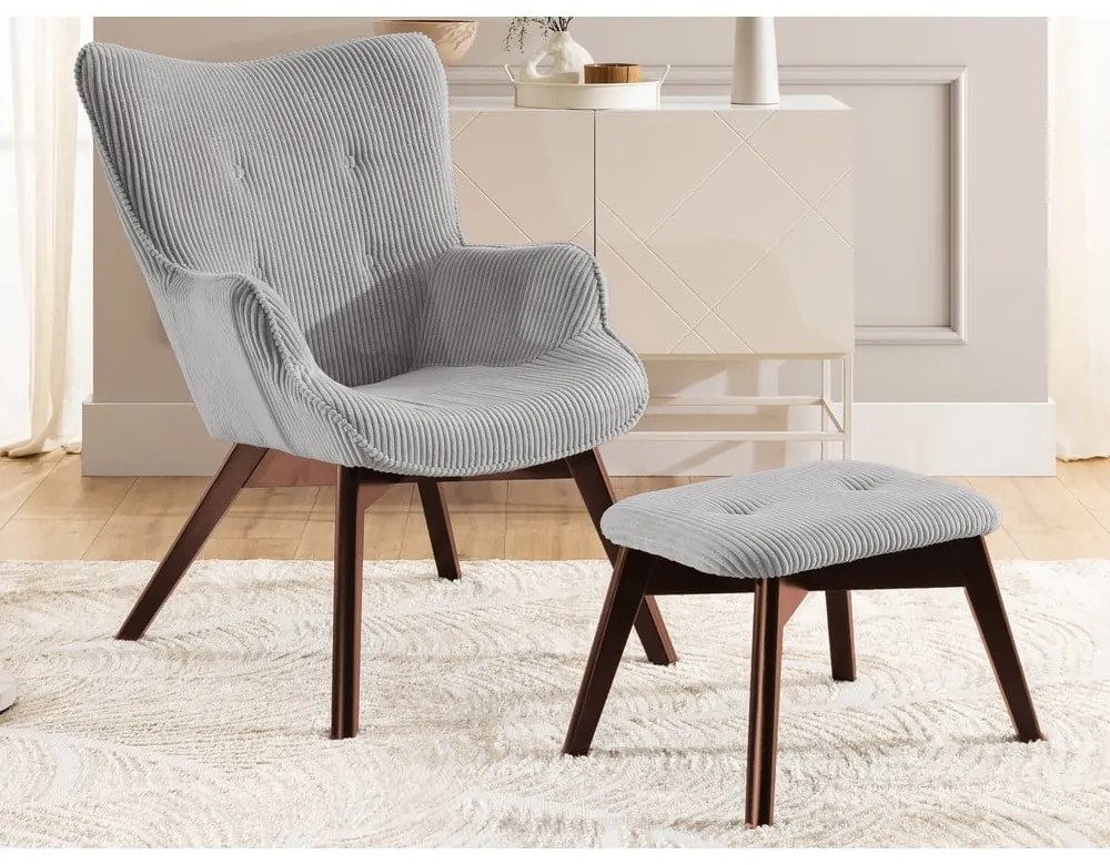 Сив фотьойл с табуретка от рипсено кадифе Niko – Ropez