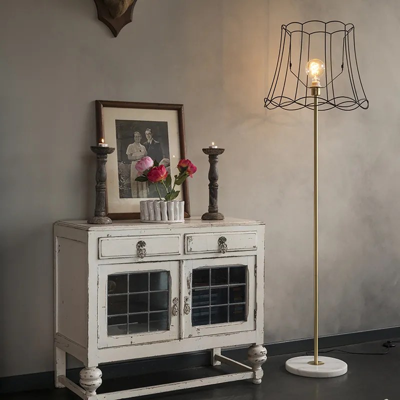 Ретро подова лампа месинг с рамка Granny черна 45 см - Kaso