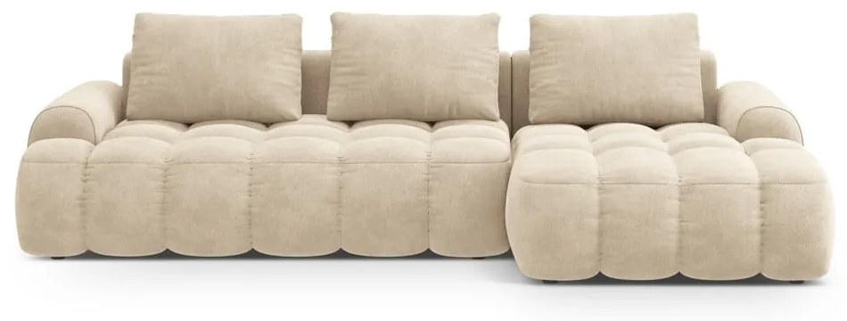 Бежов кадифен сгъваем/с място за съхранение ъглов диван (десен ъгъл) Linz – Cosmopolitan Design