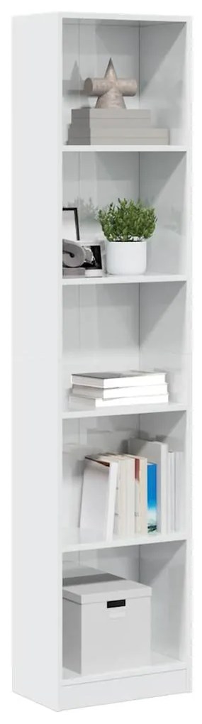 858305 vidaXL Библиотека, бял гланц, 40x24x176 см, инженерно дърво
